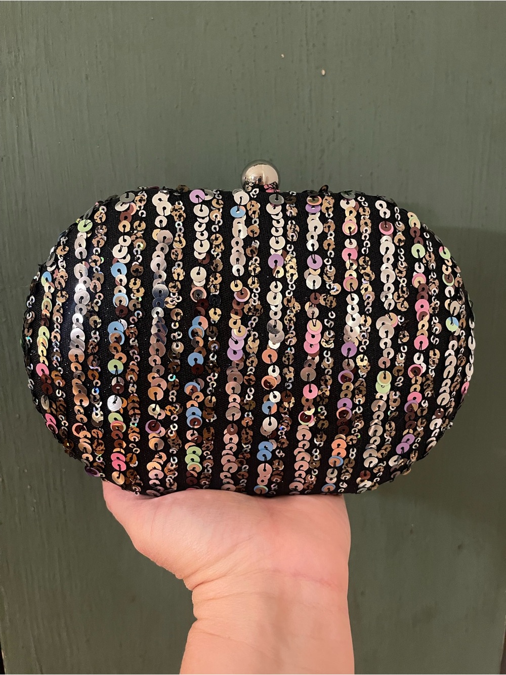ANTONIO MELANI Black Sequin Clutch with Multicolor Accents